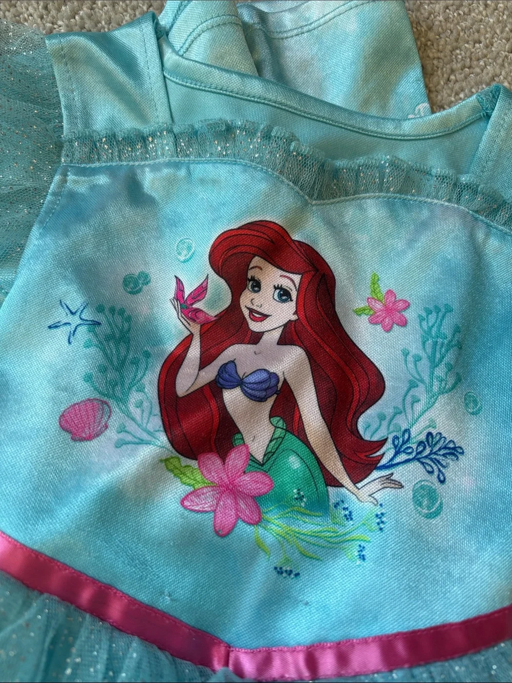 Disney Teal Ariel Tulle Pajama Dress with Pink Trim